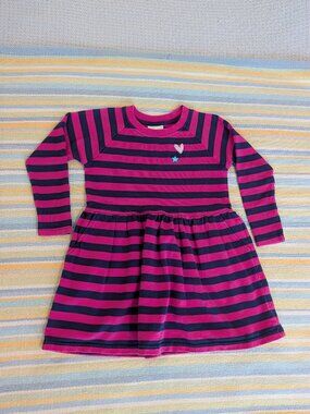 ⭐ Hanna Andersson pink & navy terry striped dress size 6/7